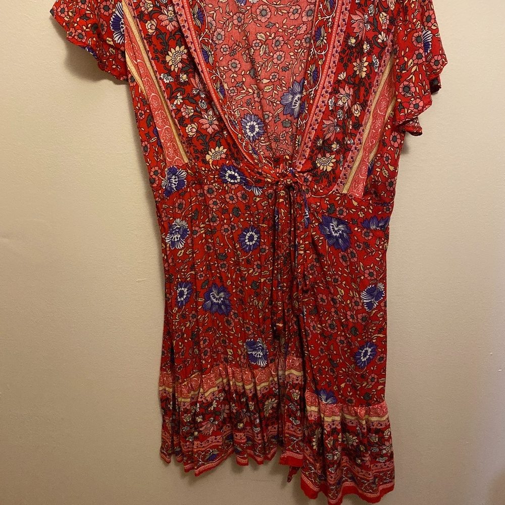 Red Floral Tie over Dress
